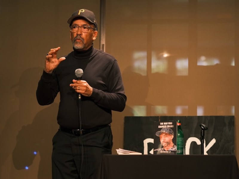 Bill Fletcher, Jr. speaks to a crowd at a book-launch event for his new novel, "The Man Who Changed Colors," at Busboys & Poets bookstore in Washington, DC, on May 9, 2023.