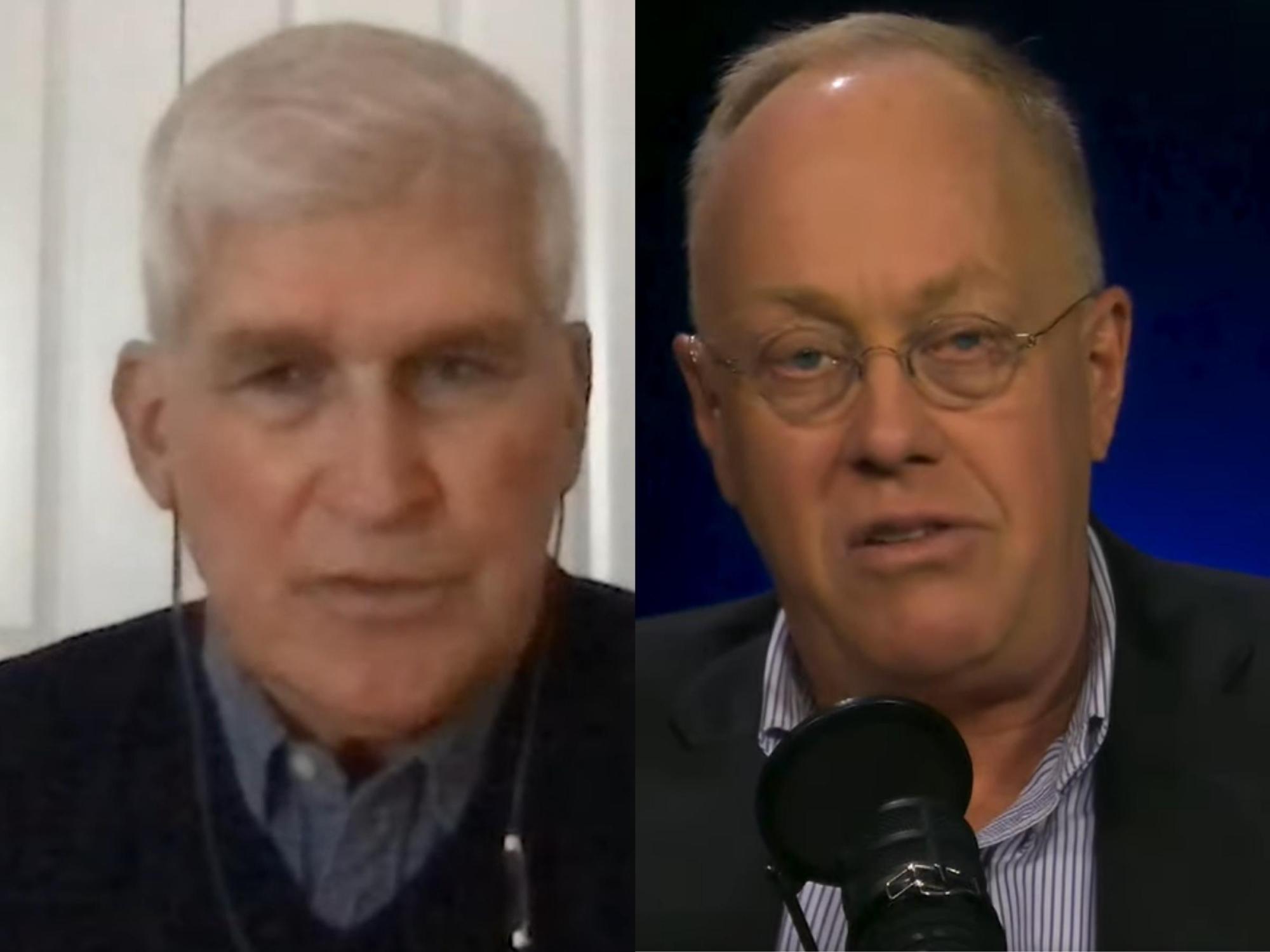Screenshot of Andrew Bacevich and Chris Hedges.