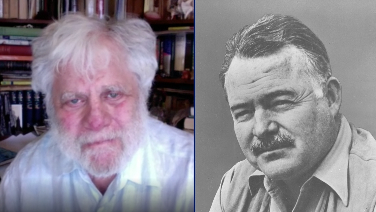 Side-by-side photos of Mark Kurlansky (left) in 2022 and Ernest Hemingway (right) in 1949.