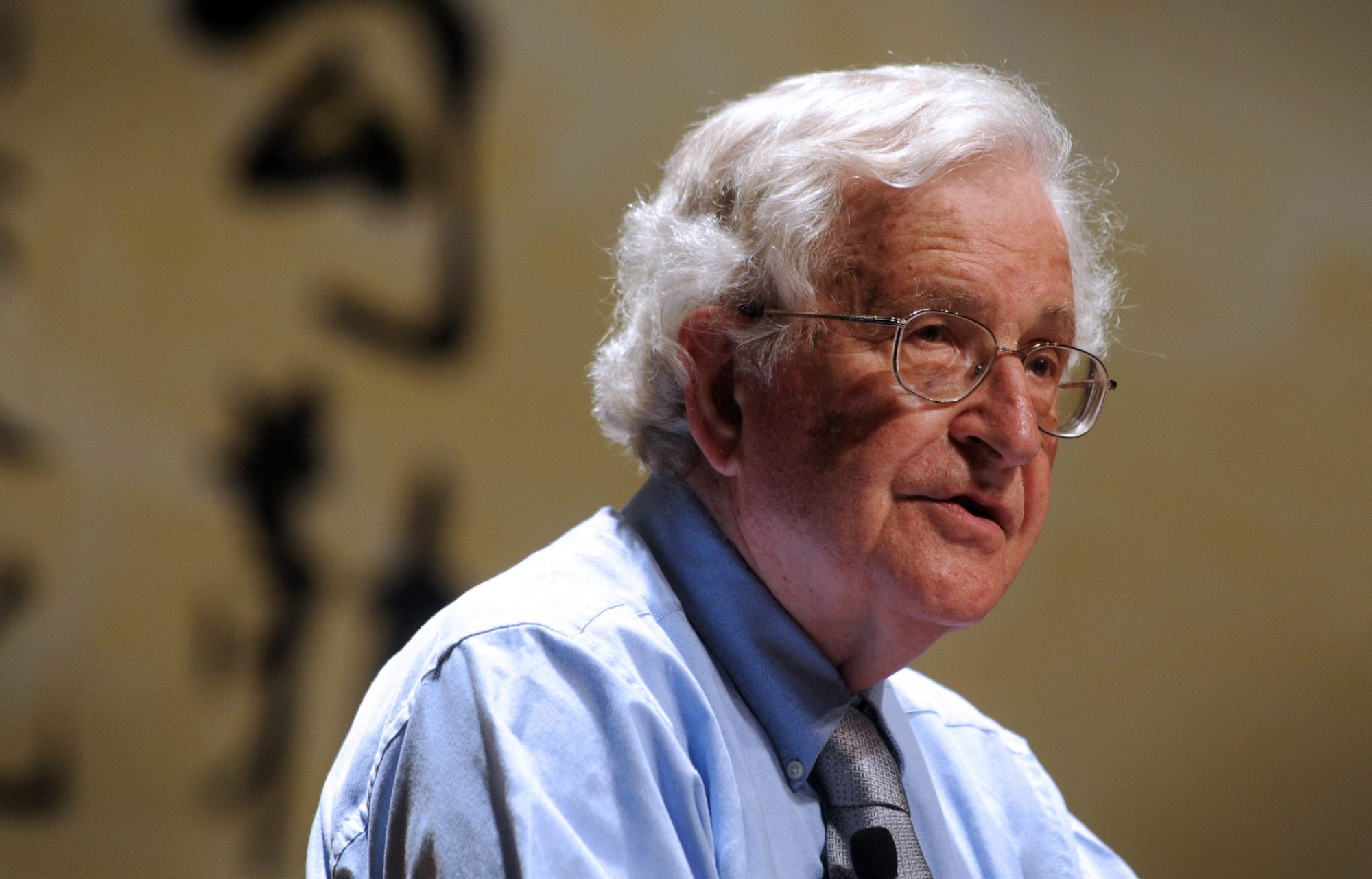 Noam Chomsky lectures during the ceremony for the Conferment of the Honorary Doctorate at Peking University on August 13, 2010 in Beijing, China.