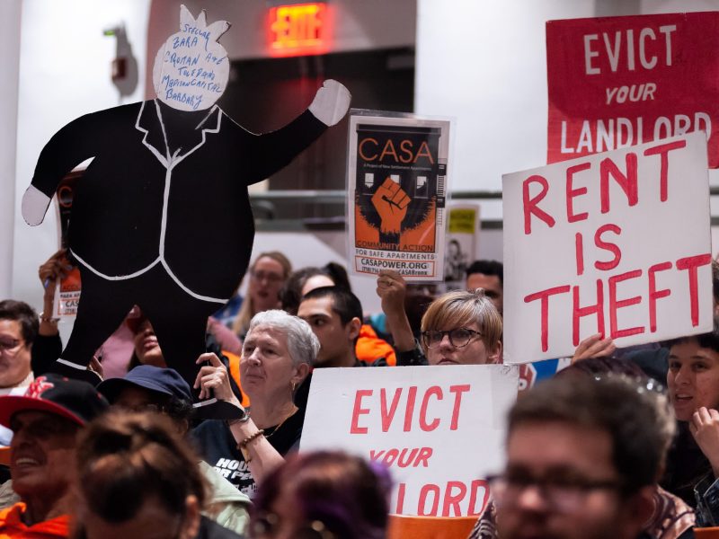 NYC tenants rallied at the Rent Guidelines Board meeting at Cooper Union in Manhattan. Photo by Gabriele Holtermann-Gorden/Pacific Press/LightRocket via Getty Images