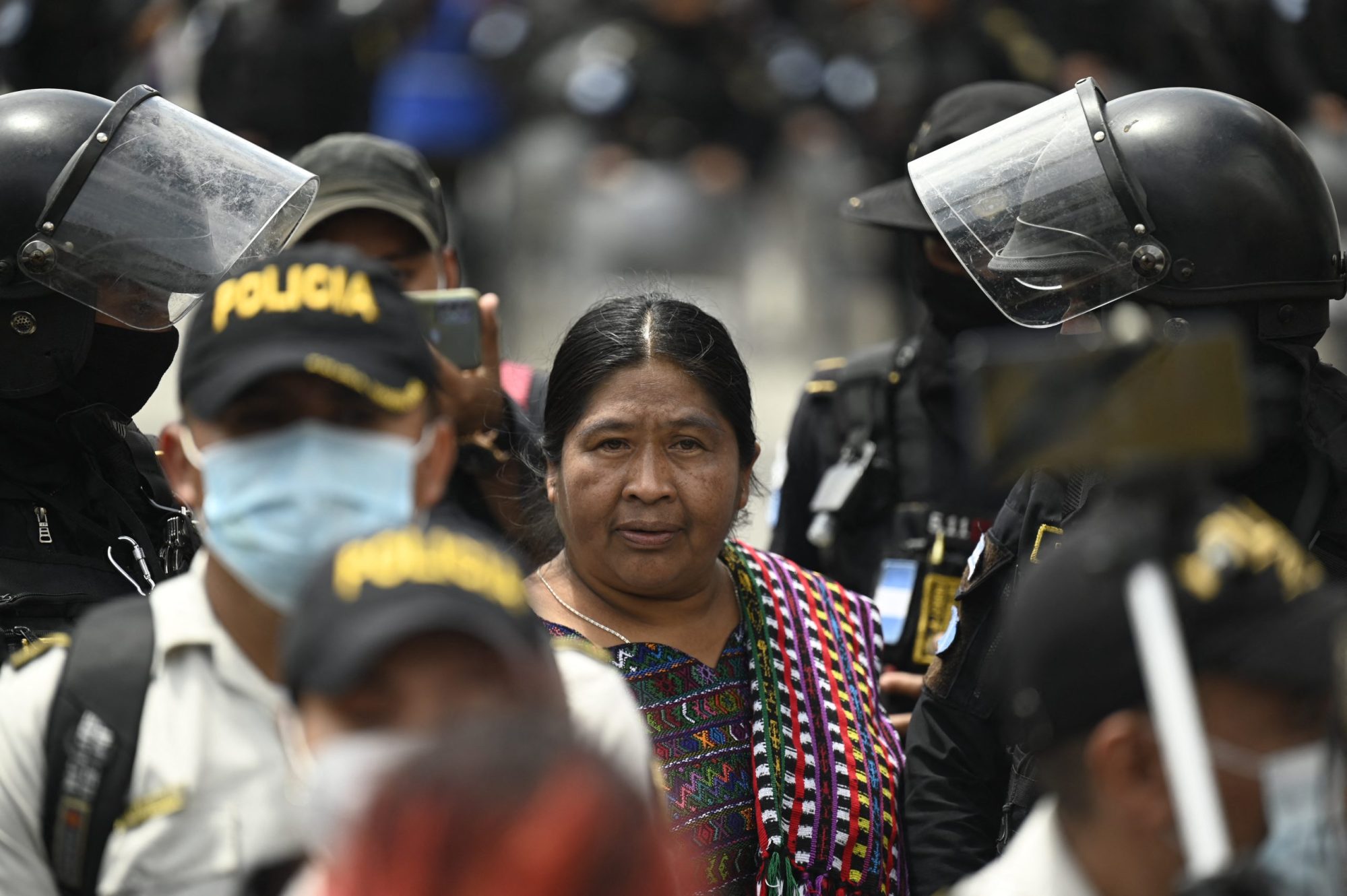 Guatemalan deputy Vicenta Jerónimo marches with members of the Peasant Development Committee (CODECA) during a protest against alleged acts of corruption of Guatemalan President Alejandro Giammattei's government and asking the resignation of US-sanctioned Attorney General Consuelo Porras in Guatemala City on September 21, 2022. Photo by JOHAN ORDONEZ/AFP via Getty Images