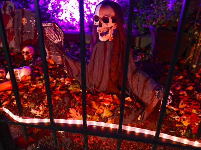 Halloween decorations outside a house in Lincoln Square area in Chicago, United States, on October 17, 2022.