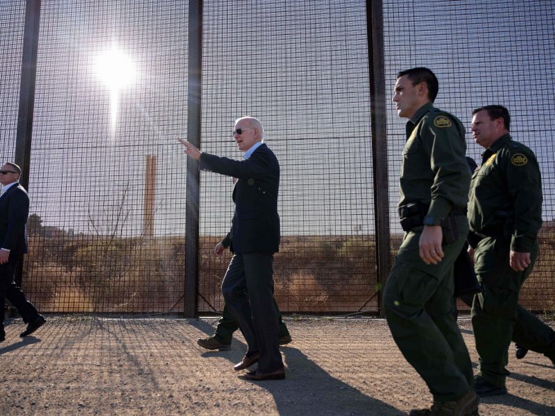 US President Joe Biden walks along the US-Mexico border fence in El Paso, Texas, on January 8, 2023. Photo by JIM WATSON/AFP via Getty Images