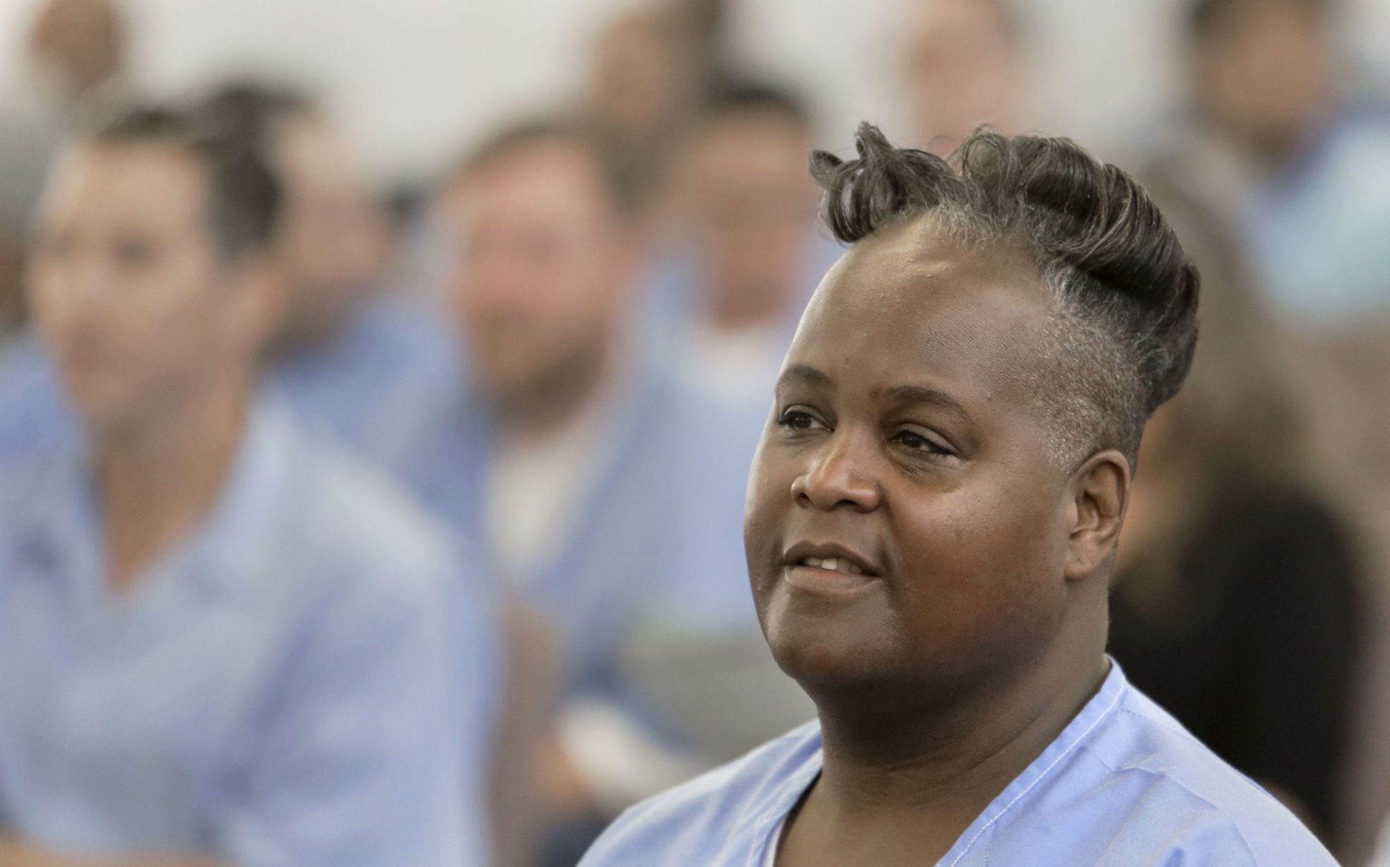 Transgender inmate, Jarvis "Lady Jae" Clark, before the start of the show, as inmates inside San Quentin State Prison prepare to perform Shakespeare's play Julius Caesar as seen on Fri. May 15, 2015, in San Rafael, Calif. Photo By Michael Macor/The San Francisco Chronicle via Getty Images