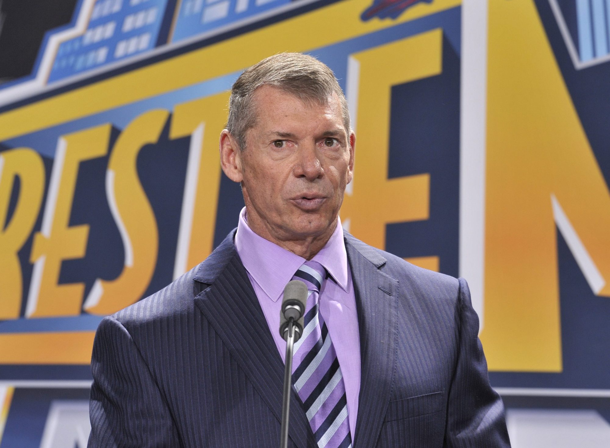 Vince McMahon attends a press conference to announce that WWE Wrestlemania 29 will be held at MetLife Stadium in 2013 at MetLife Stadium on February 16, 2012 in East Rutherford, New Jersey. Photo by Michael N. Todaro/Getty Images