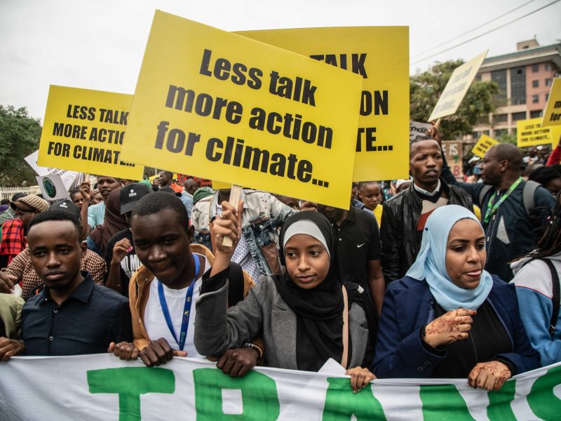 Africa climate activists take to the streets of Nairobi, rallying for ambitious advancements in renewable energy and urging delegates to engage actively in discussions to expedite the phase-out of fossil fuels during the Africa Climate Summit, at Nairobi's Kenyatta International Convention Centre. Photo by James Wakibia/SOPA Images/LightRocket via Getty Images