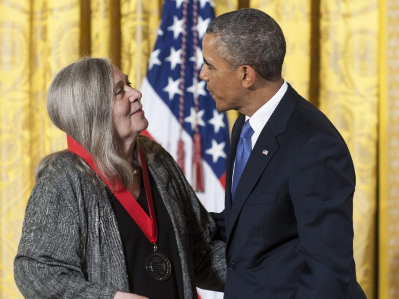 President Barack Obama presents a 2012 National Humanities Medal to novelist Marilynne Robinson