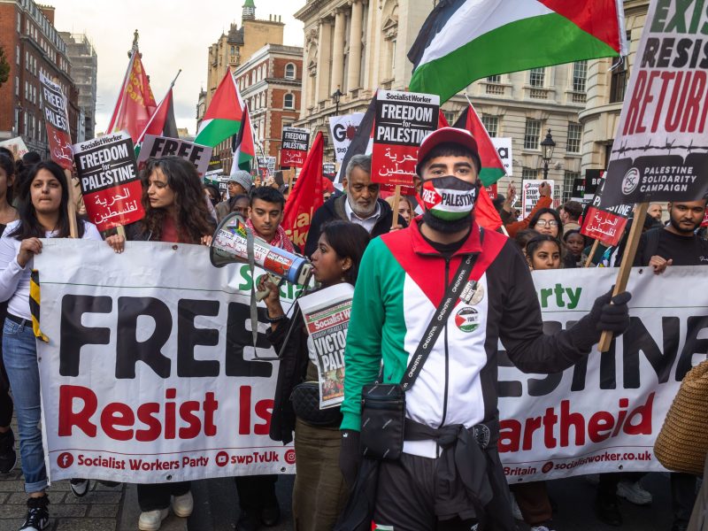 Peaceful pro-Palestinian protesters march in central London, UK at a demonstration against Israeli attacks on Gaza. Photo by: Andy Soloman/UCG/Universal Images Group via Getty Images