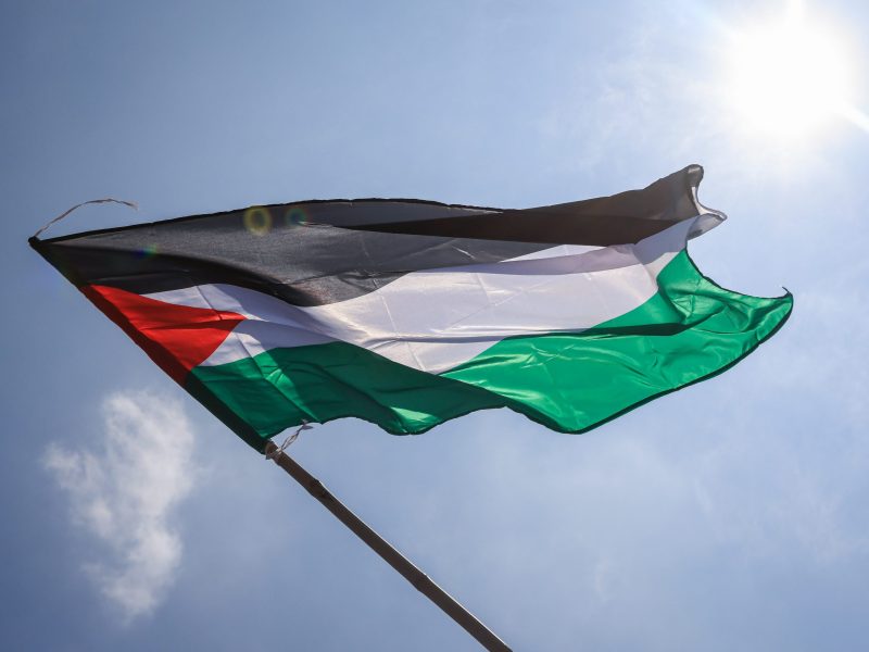 A Palestinian flag is seen during a Freedom for Palestine rally at Merdeka Square on Oct. 22, 2023, in Kuala Lumpur, Malaysia.