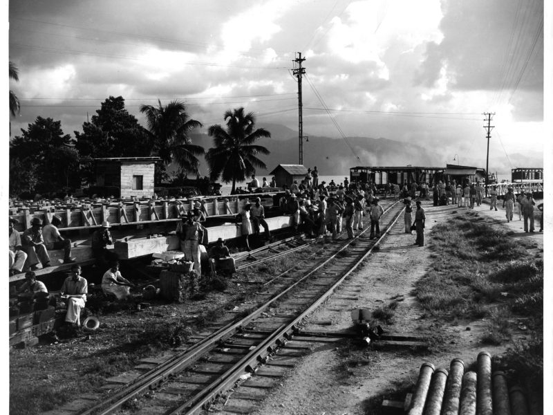 Railroad workers for United Fruit Co wait at Port Barreo Guatemala. Photo by Pictorial Parade/Archive Photos/Getty Images