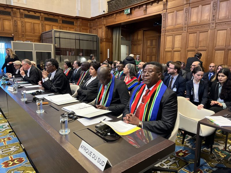 Public hearings in South Africa's genocide case against Israel began on Thursday at the International Court of Justice (ICJ) in The Hague, Netherlands on January 11, 2024. Photo by Selman Aksunger/Anadolu via Getty Images