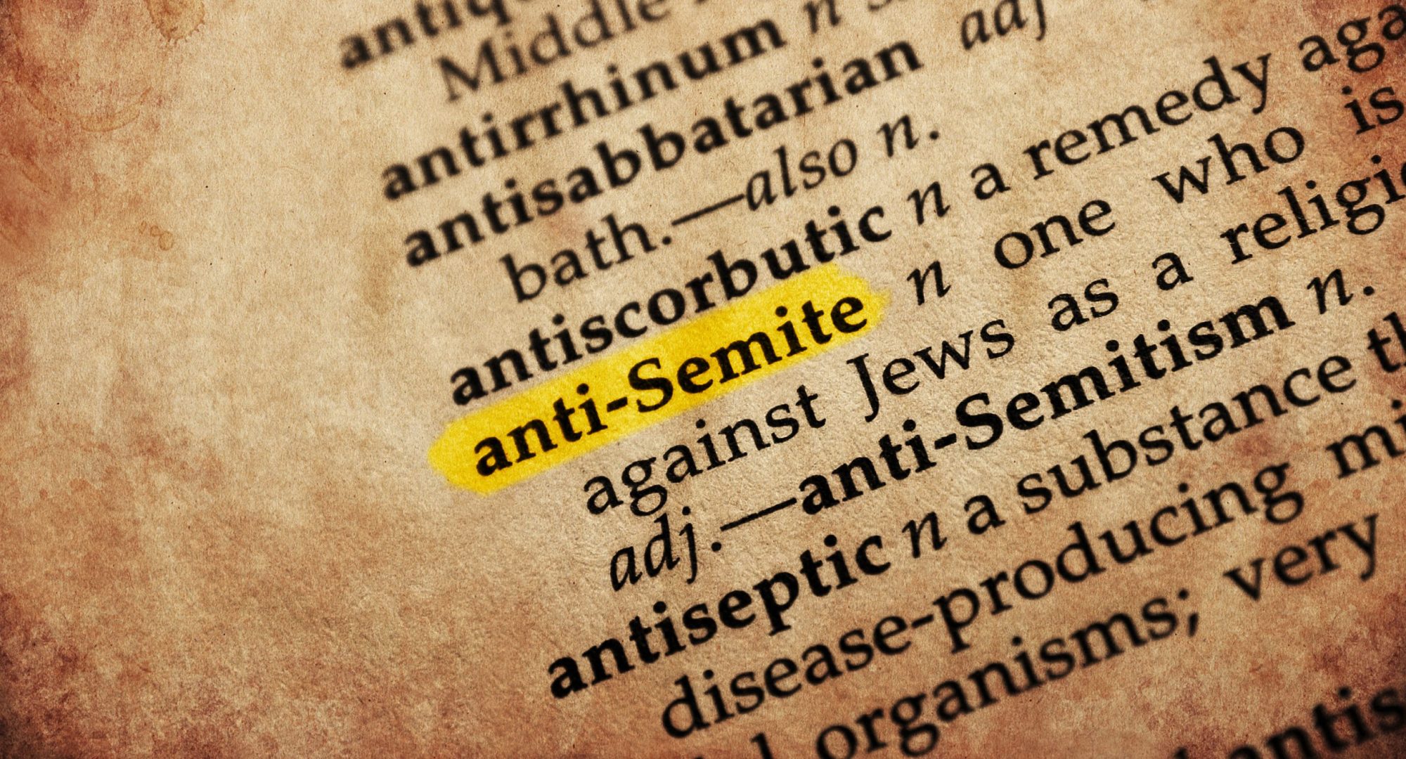 Anti-semite word in old textured dictionary