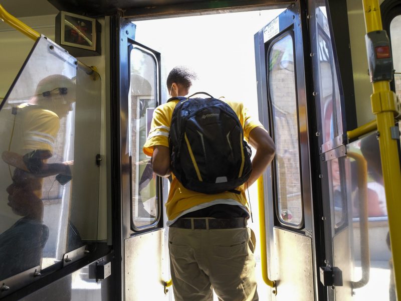 Khalil Bridges takes public transportation from his school on Friday, April 15, 2016, in Baltimore, Maryland.