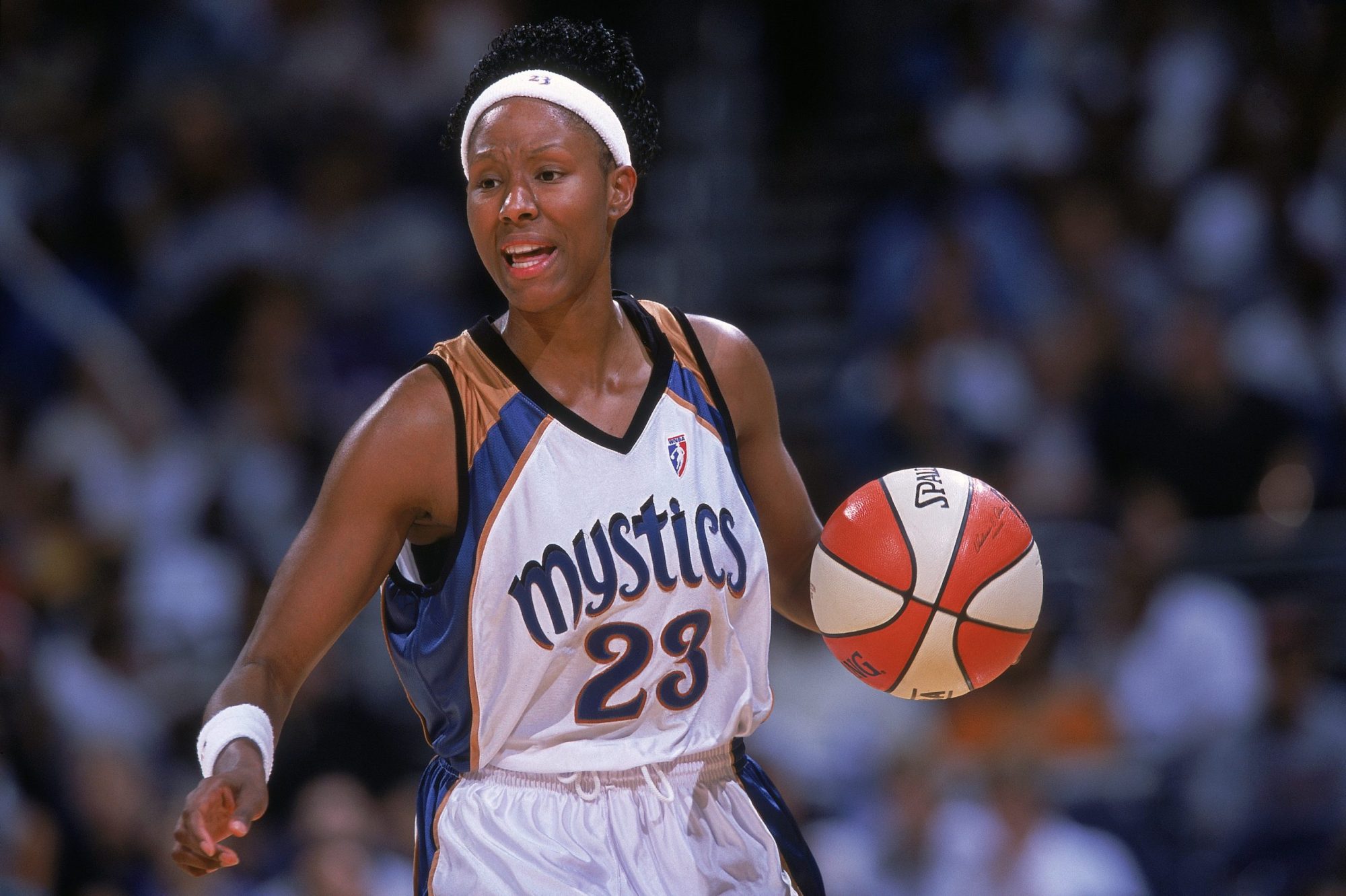 Chamique Holdsclaw #23 of the Washington Mystics with the ball during the WNBA game against the Portland Fire at the MCI Center in Washington, D.C. Credit: Doug Pensinger/Allsport