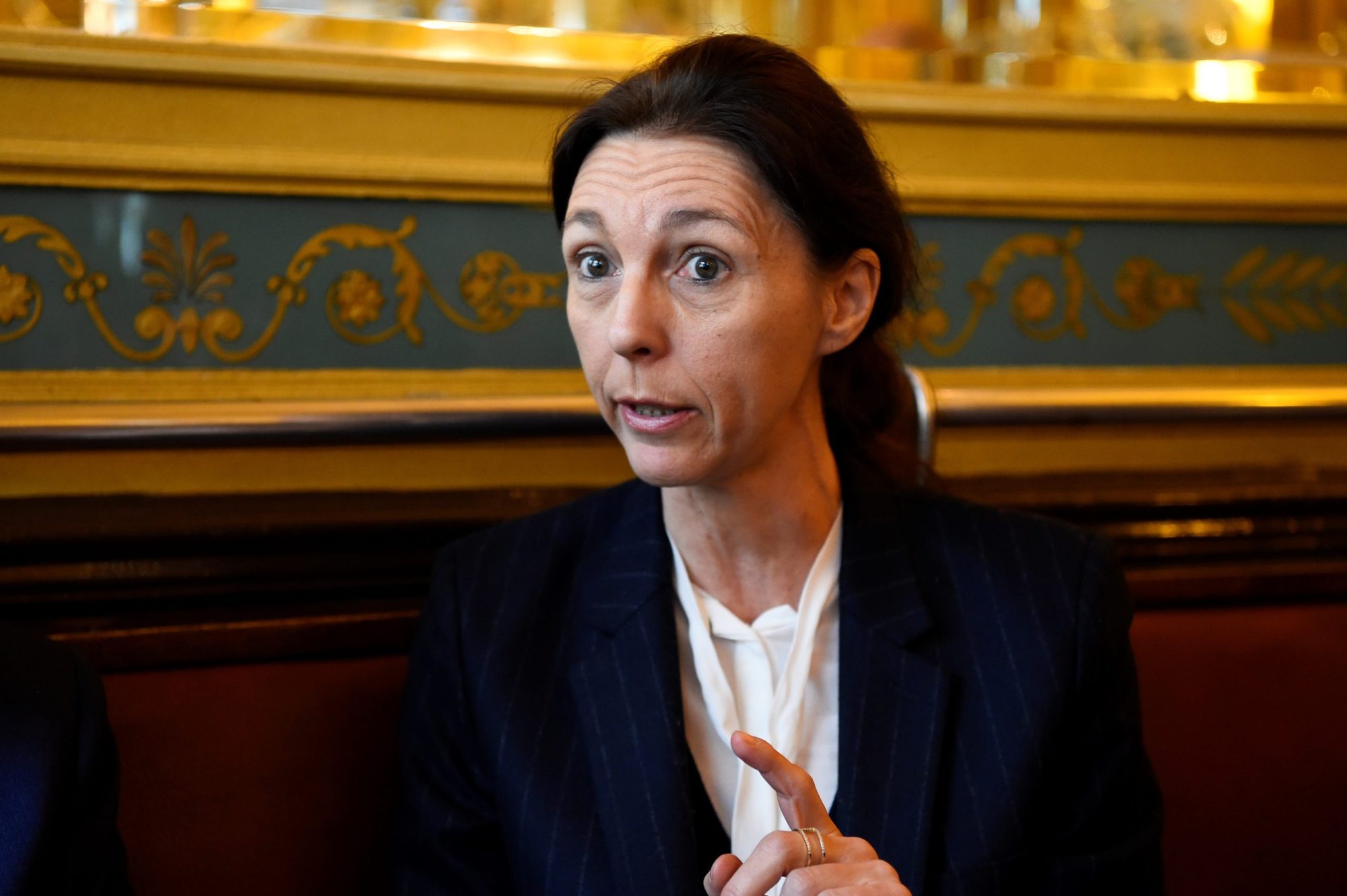 Whistleblower Stephanie Gibaud, a former employee of banking group UBS gives a press conference prior to her trial for defamation, on February 2, 2017 in Paris. Photo credit BERTRAND GUAY/AFP via Getty Images