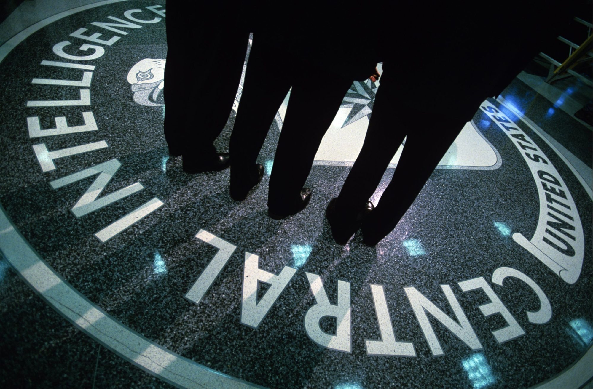 The CIA symbol is shown on the floor of CIA Headquarters, July 9, 2004 at CIA headquarters in Langley, Virginia.