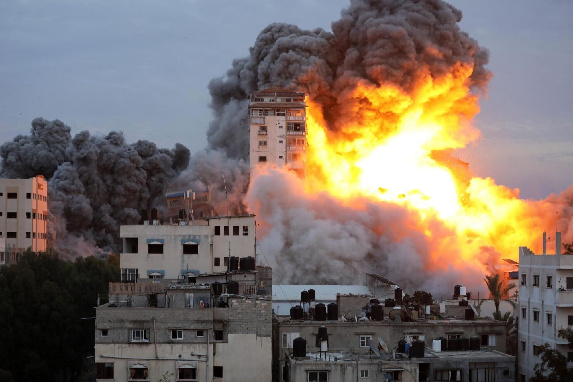Israeli airstrike in Gaza, Palestine on October 7, 2023. Photo by Majdi Fathi/NurPhoto via Getty Images