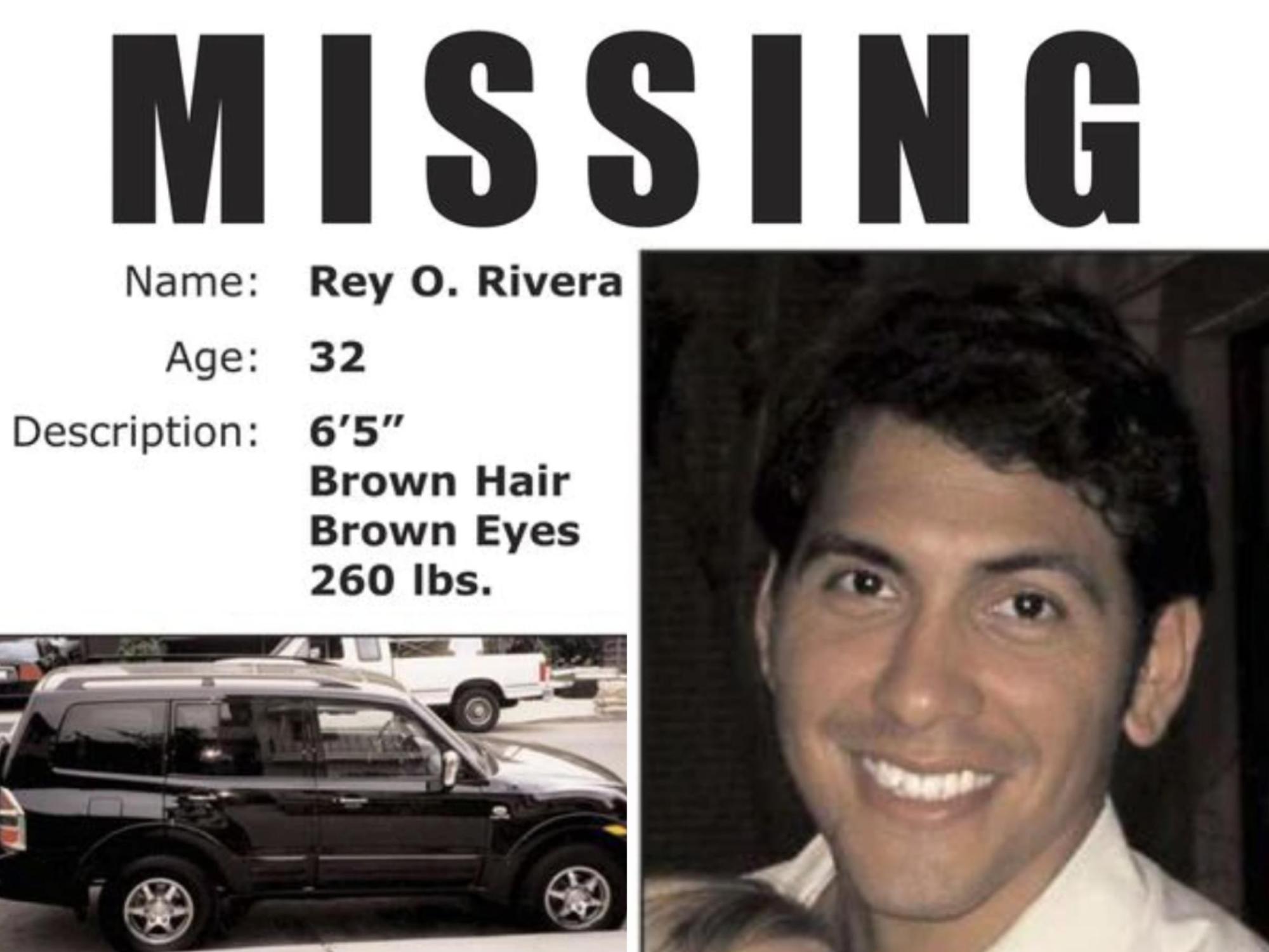 Photos from a poster asking for information about Rey Rivera's disappearance.