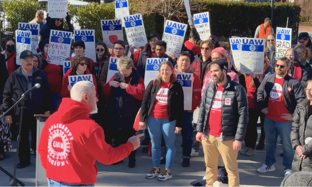 Graduate students and professors rally for collective bargaining in Annapolis, Maryland on Feb. 7, 2024. Photo by Jaisal Noor