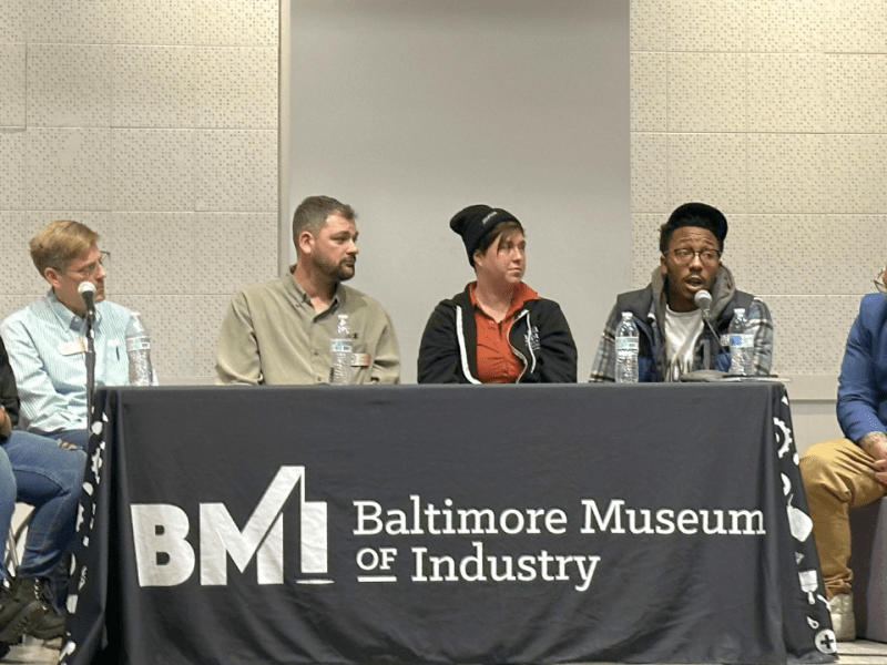 Workers from co-op businesses across the city of Baltimore speak on a panel at the Baltimore Museum of Industry. Photo by Kayla Rivara